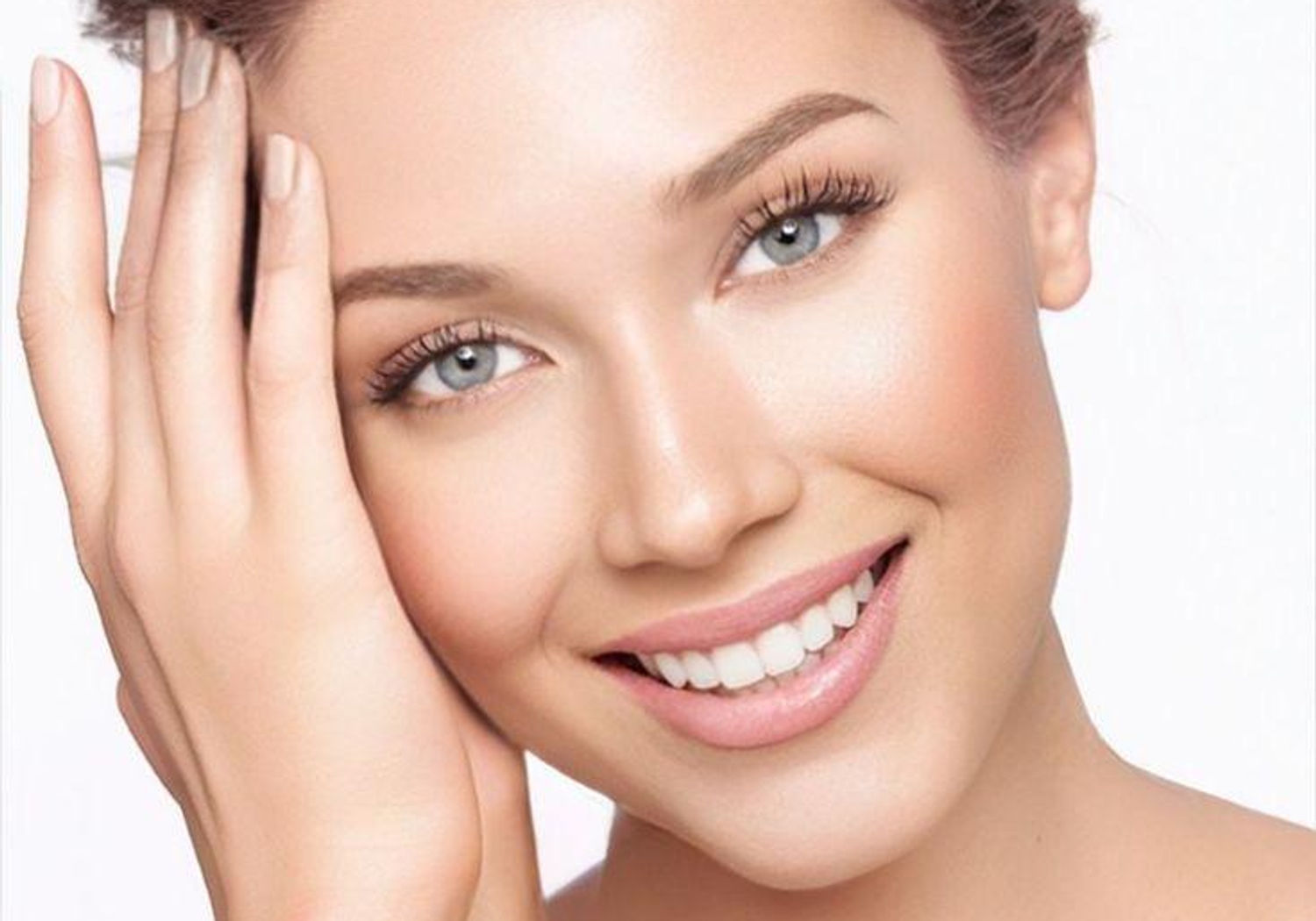 Close up of clear, healthy, glowing skin